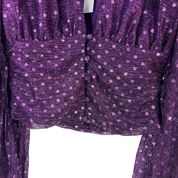 For Love & Lemons Women’s Size XS Purple Metallic Dot La Villette Cropped Blouse - Picture 4 of 12